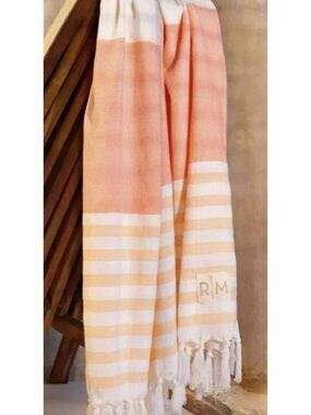 Set of 2 Rachel Miriam Peach Summer Towels Striped Tassels 39x71 New